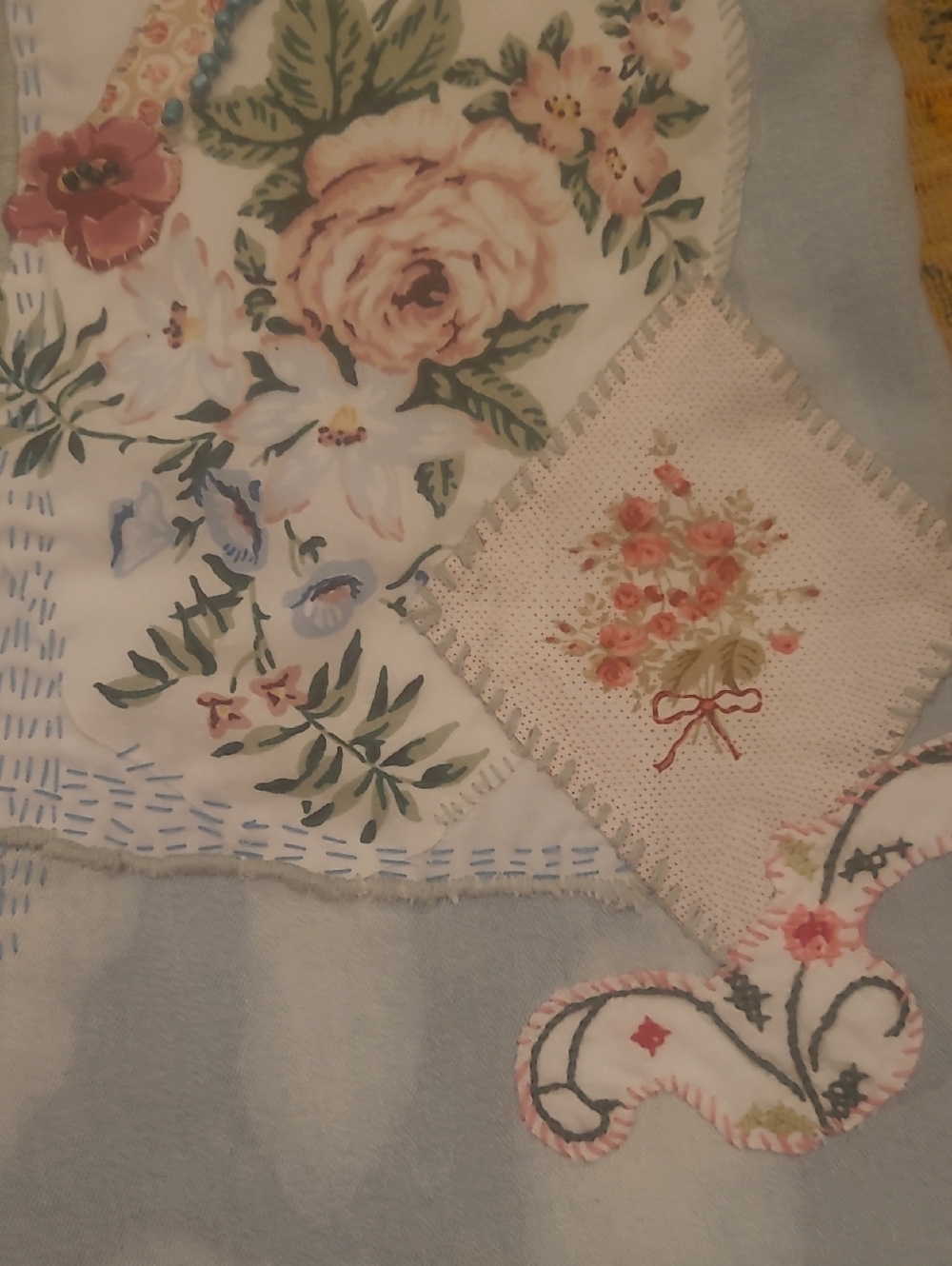 Light Wash Embroidered Women’s Denim Overalls with Pink Trim - Picture 6 of 12